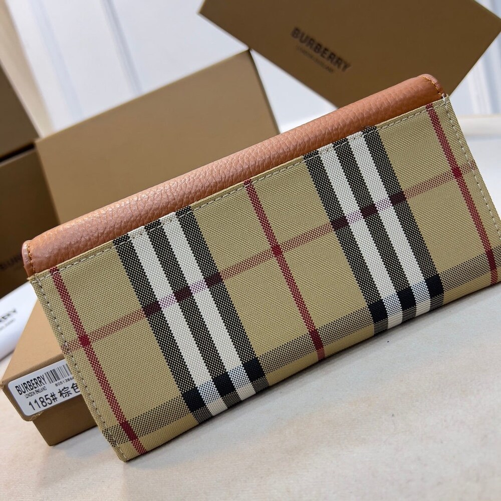 Burberry Vintage Check Long Flap Wallet Tan Leather - Picture 4 of 9